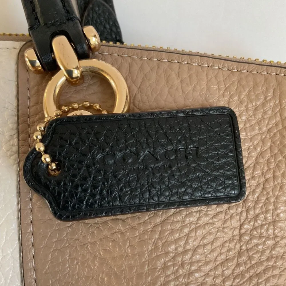 Coach Kacey Satchel Leather Bag in Colorblock Gold Chalk Tan Convertible C6841